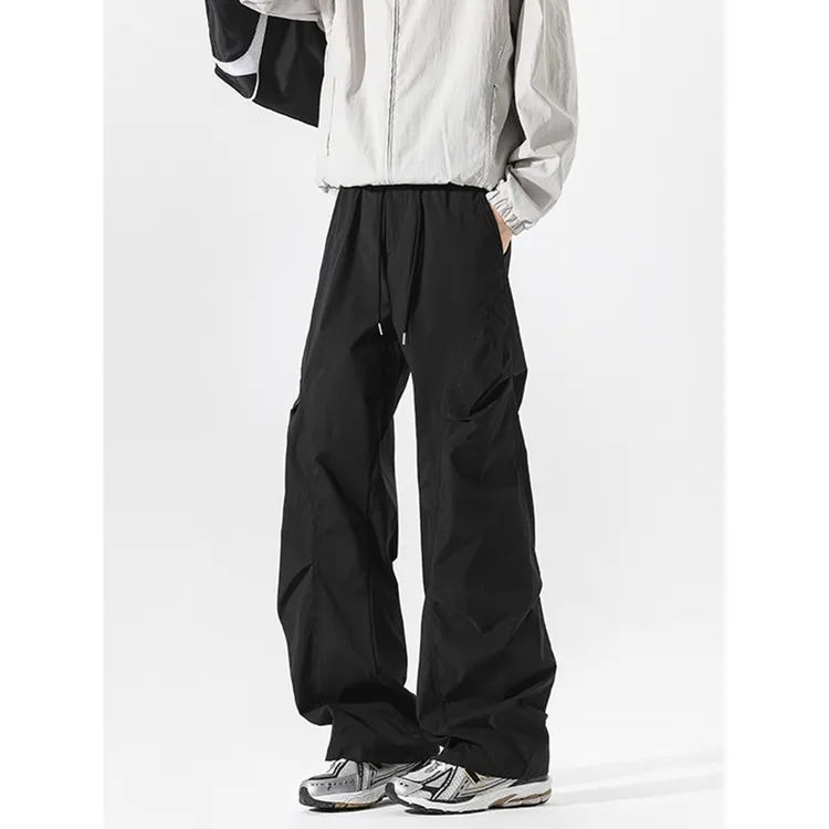 户外运动褶皱伞兵裤男春秋潮牌美式休闲裤子宽松直筒青少年工装裤