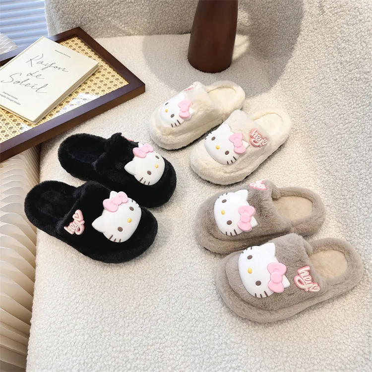 女童厚底包头保暖棉拖鞋可爱风室内防滑毛毛拖中大童冬季家居拖鞋