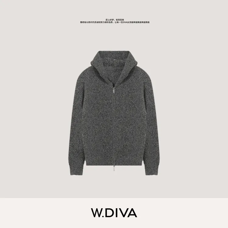 W.Diva【温柔捕获】婴驼羊毛珠片花纱双拉链针织开衫外套54Z293258