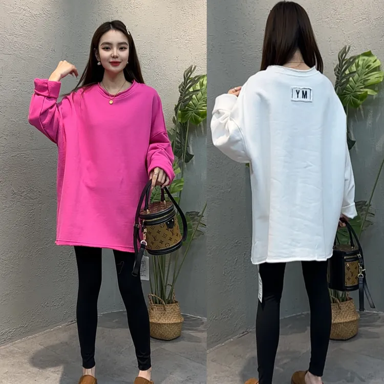 YM1930秋冬新款韩版后字母刺绣宽松休闲加绒加厚套头卫衣女