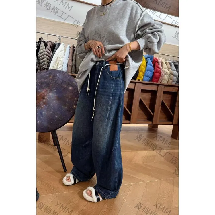 XMM.《G加绒松紧腰牛仔老爹裤》秋款时尚百搭潮流舒适加绒洋气77117