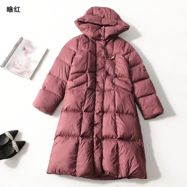 247589冬加长款长袖拉链羽绒服女款