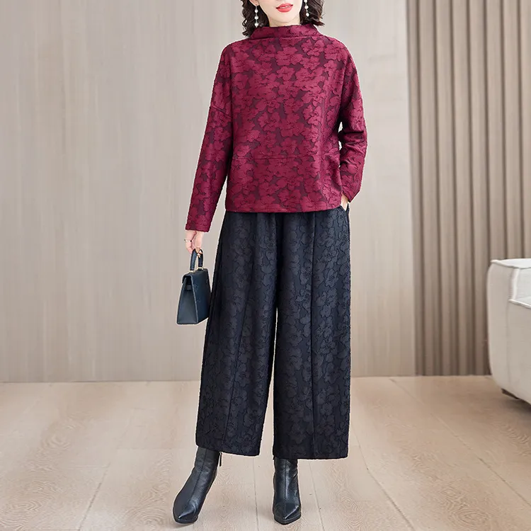 myx9082新中式提花套装2025秋冬新款气质优雅厚款两件套妈妈装