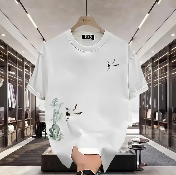 2025新款中国风纯棉短袖t恤男士夏季青少年男生国潮印花短袖上衣