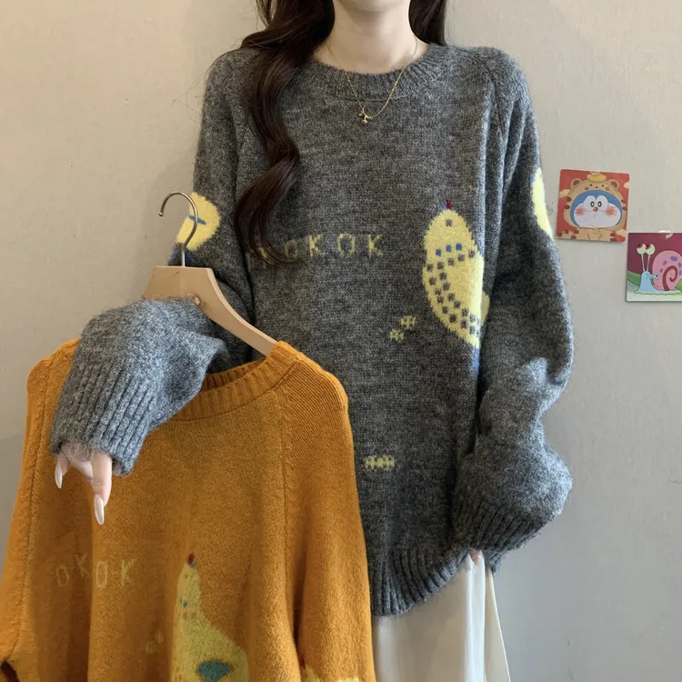高级感灰色提花套头毛衣女秋冬新款复古减龄慵懒遮肚显瘦上衣6603