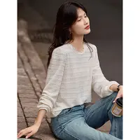 2025年秋季新款圆领长袖蕾丝拼接T恤上衣女装SXT25089