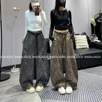 工厂店-（色彩斑斓）早秋新款印花高腰垂感显瘦拖地阔腿裤（HY639D）