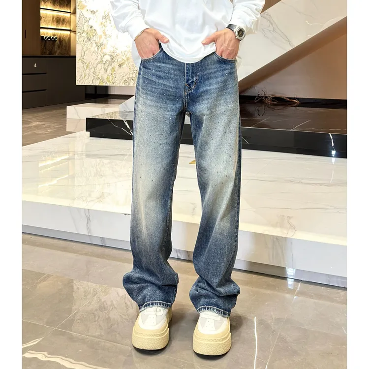 创恒（奢牛）秋季新款时尚高街个性烫钻无弹休闲百搭宽松直筒牛仔裤