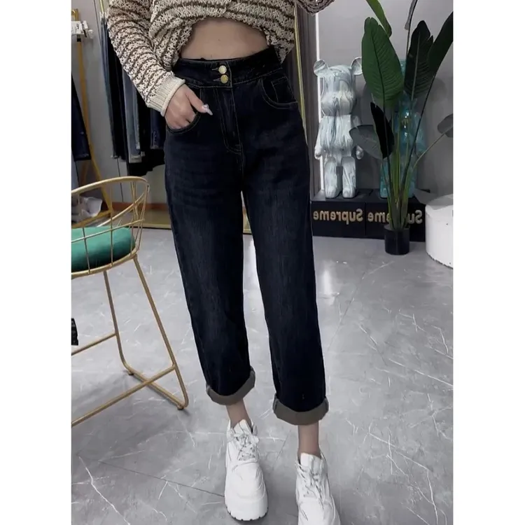 韩版经典小众设计简约女士新款裤子秋季新款百搭修身遮胯老爹裤潮