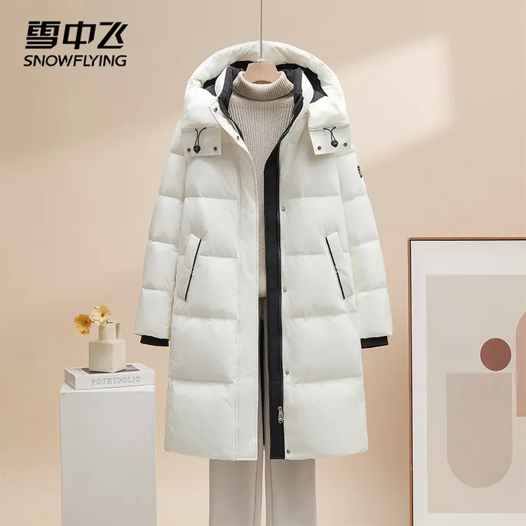 长袖长款加厚连帽直筒飘带中长款拉链