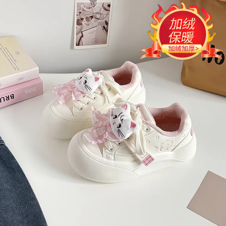 2025秋冬新款百搭厚底小白鞋女加绒保暖ins潮小众学生休闲面包鞋