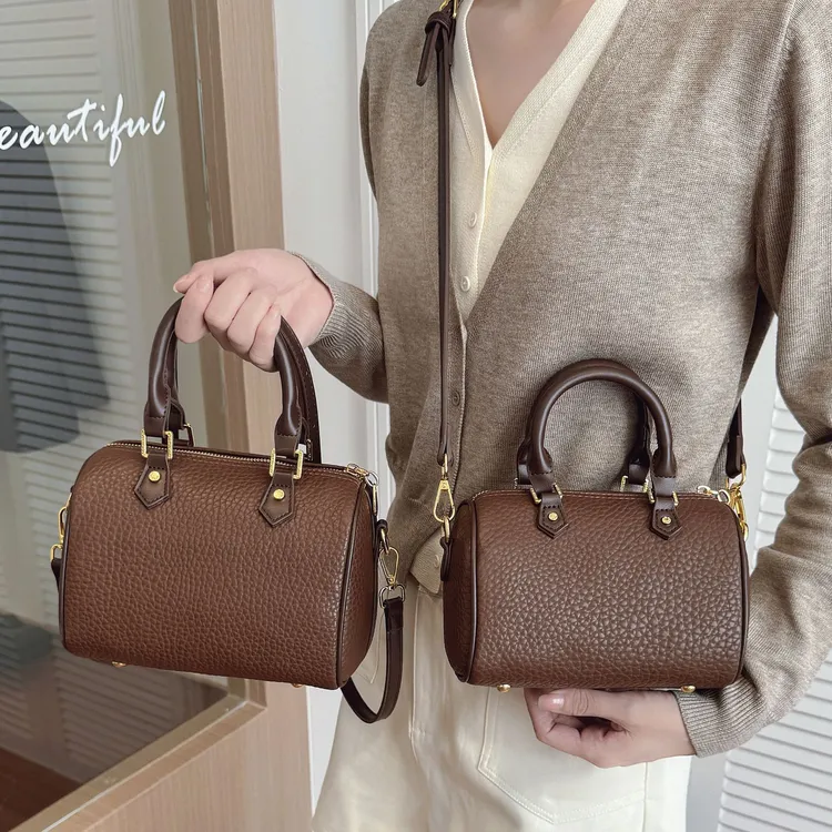 女包包包女新款荔枝纹撞色波士顿枕包高级质感时时尚气质网红同款