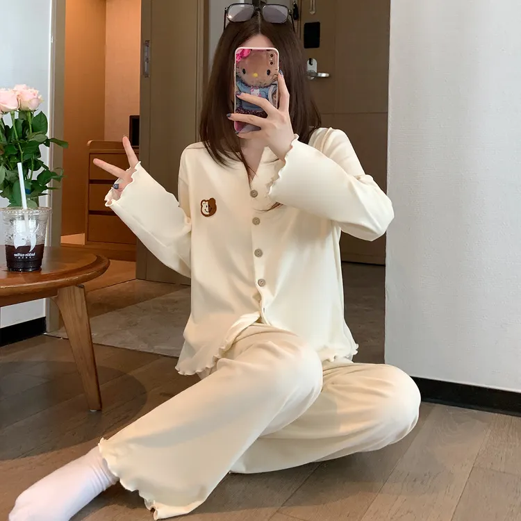 简约卡通双面德绒睡衣女秋冬2025新款加厚磨毛保暖家居服套装冬季