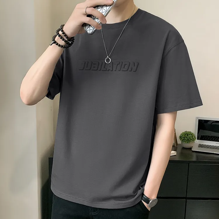 彪博圆领短袖T恤男士夏季薄款2025新款宽松大码男装重磅半袖体恤