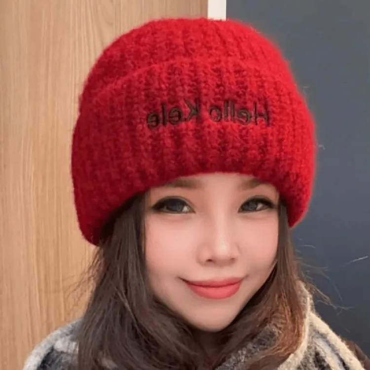 韩版加厚加绒网红百搭女士冬季防寒保暖帽秋冬C19含羊毛针织女