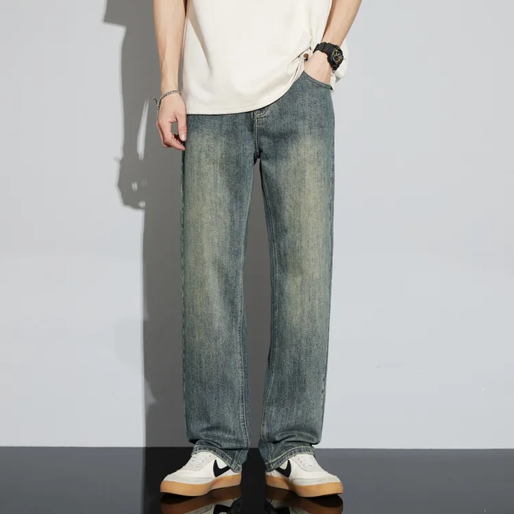 现货男式牛仔裤jeansmen宽松高街水洗微喇鞋子鞋子痞帅炸街风女装