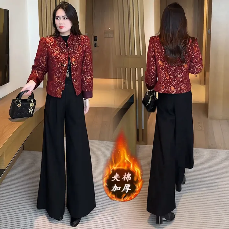 新中式提花盘扣棉服女士冬季新款洋气小个子短款棉袄加厚保暖外套