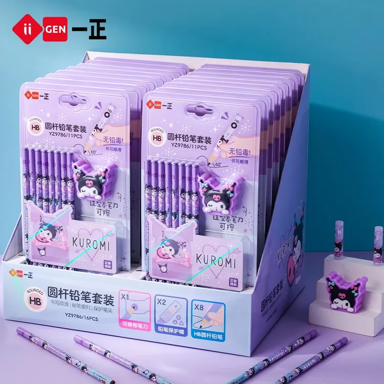 正版IP文具三丽鸥形象HB沾顶圆杆铅笔套装学生实用学习必备用品