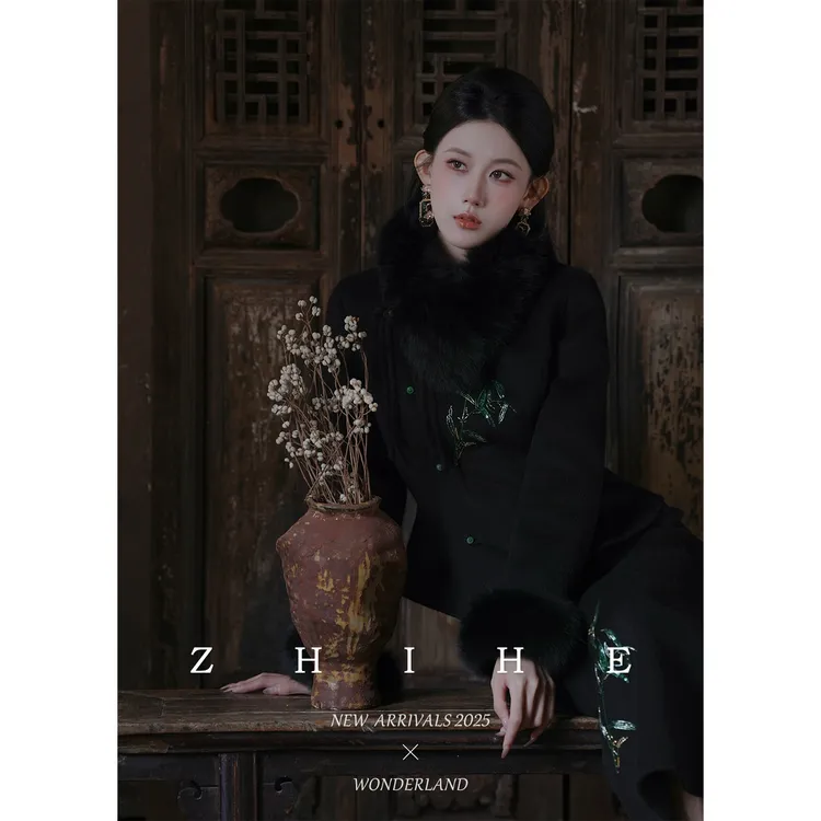 无艳一禾【夜阑竹】手工坊-100绵羊毛双面呢狐狸毛刺绣大衣+半裙