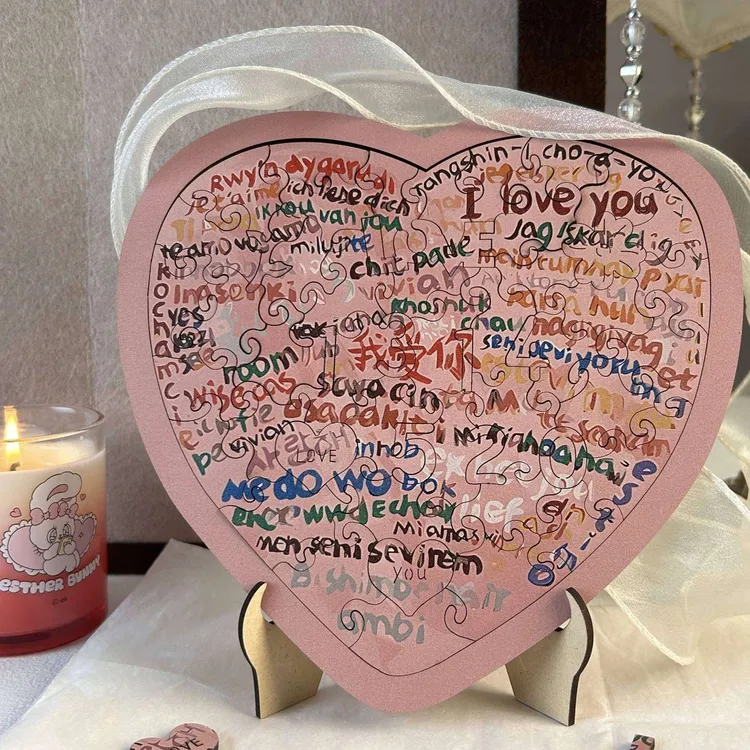 创意七夕情人节100种语言心形木质爱心拼图表白送男女朋友礼物