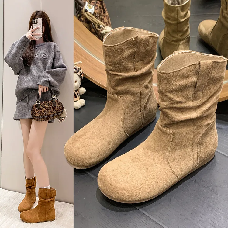内增高勃肯短靴女2025新款早秋磨砂慵懒风美拉德堆堆靴松果马丁靴