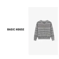 Basic House/百家好秋季新款时尚设计款花条纹羊毛衫-B0625B5KUI2