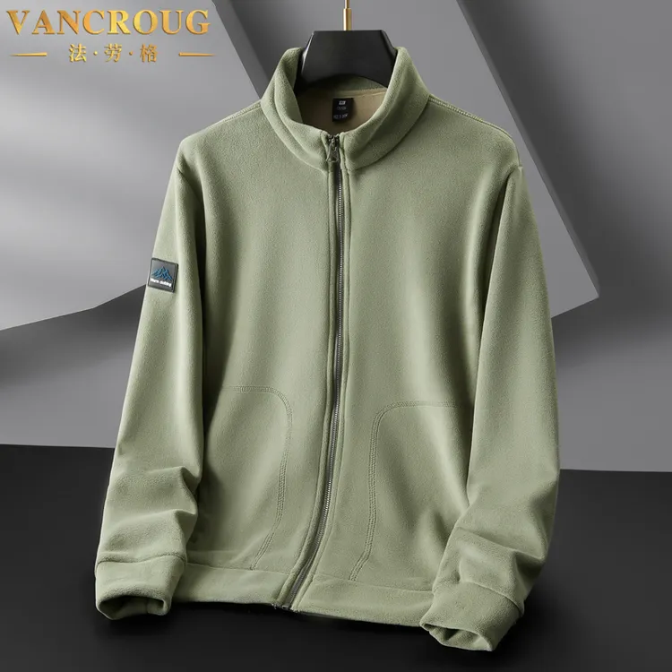 VANCROUG/法劳格夹克男士秋冬大码摇粒绒宽松立领高级感保暖外套 