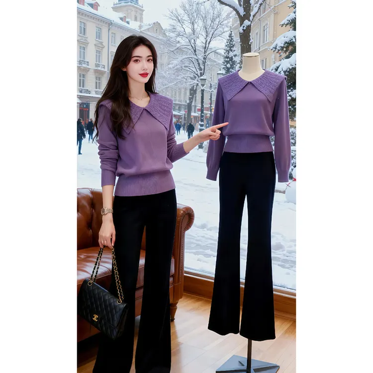 SHALLDOER【玫瑰花园】优雅套装女2026秋冬季上衣喇叭裤温柔两件套