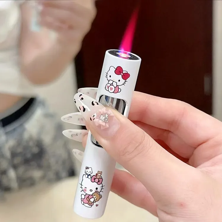 可爱草莓熊充气卡通防风打火机粉焰炫酷夜光创意打火机男女友礼物