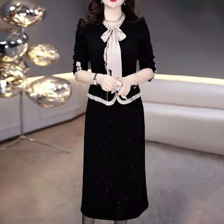 2520#高档时尚连衣裙新款女春秋轻奢高级感气质配大衣裙子