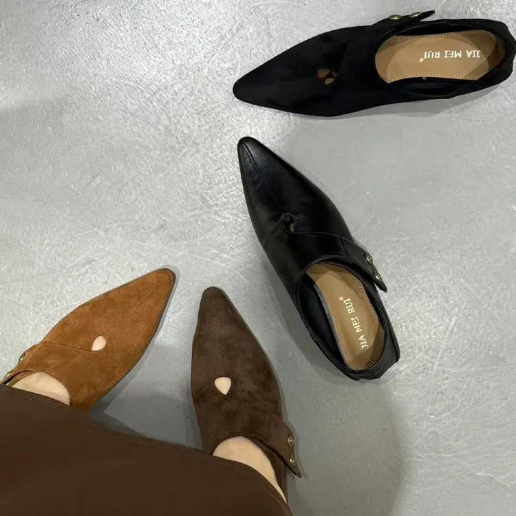 韩版时尚感922-26防滑玛丽珍鞋浅口薄款单鞋黑色尖头舒适气质低跟