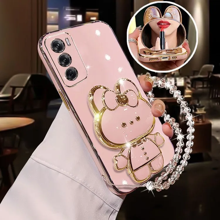 适用OPPOReno12手机壳5G补妆镜子支架PJV110硅胶软壳防摔带挂绳女