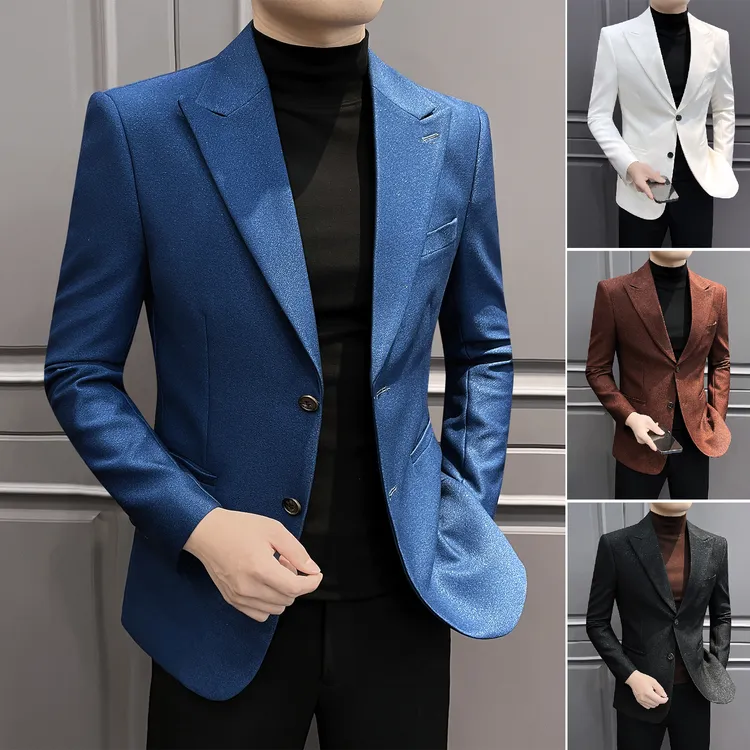 银丝休闲西装外套男款爆款2024新款痞帅高级感男装戗驳领男士西服