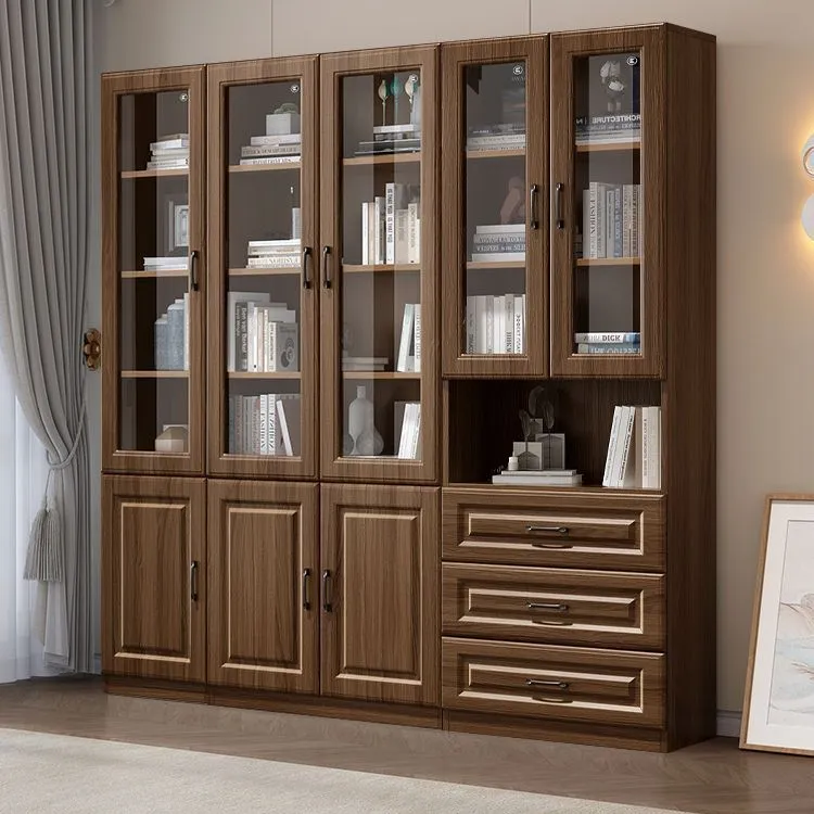 2024新款生态板欧式书柜书架组合一体书房书橱玻璃门落地柜文件柜