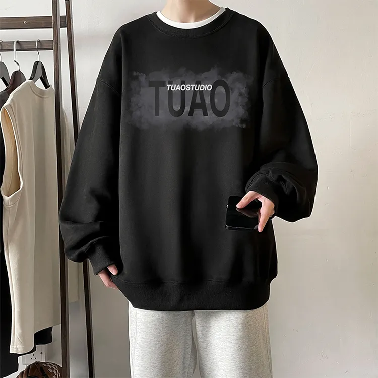 圆领卫衣男生秋季新款重磅硬挺上衣服美式高街高级感痞帅质感外套