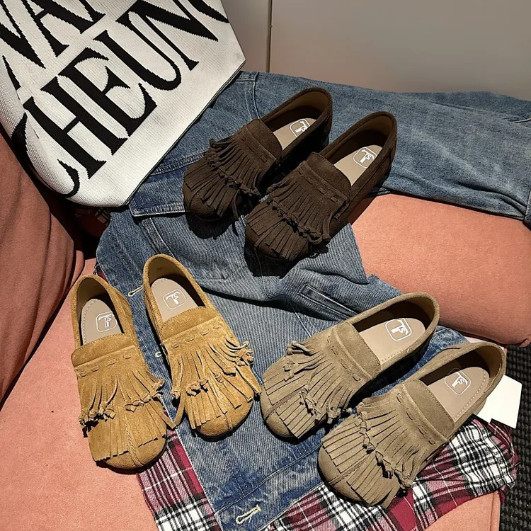 TS时尚休闲女鞋2025秋季新款低帮复古一脚蹬圆头软底单鞋