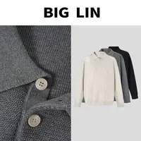 BIG林 秋季男士翻领POLO长袖纯色休闲户外百搭情侣T恤JS56006