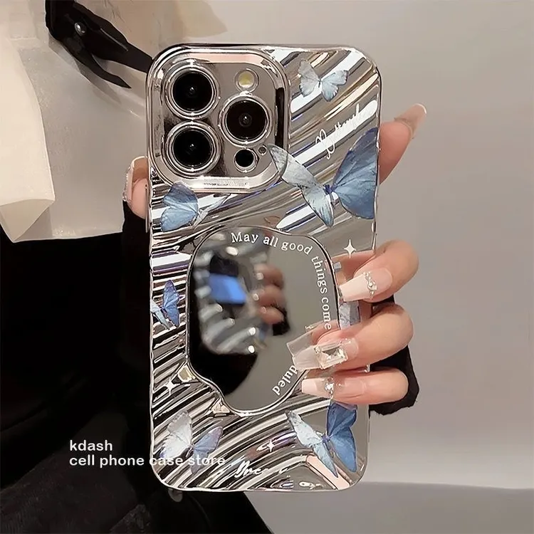 蓝色蝴蝶适用于苹果手机壳华为VIVO荣耀OPPO小米IQOO镜面真我红米