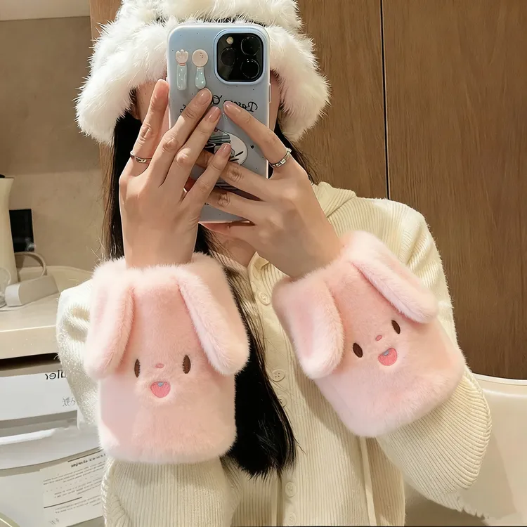 小兔袖套女款秋冬办公室上班耐脏护袖白色冬天保暖女士高颜值套袖