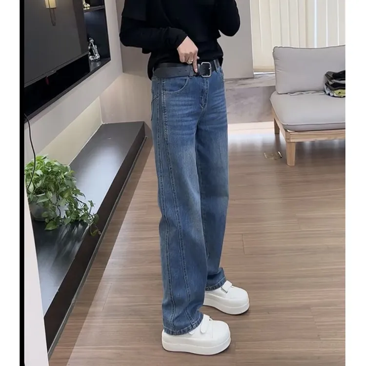 大码弯刀牛仔裤女2025秋季新款高腰遮肉显瘦百搭窄版直筒镰刀裤