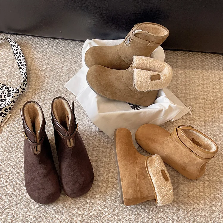 欧货时尚翻领两穿加绒保暖雪地靴短靴棉鞋毛毛鞋勃肯鞋面包鞋女鞋