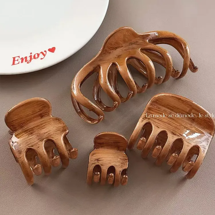 设计感复古油画原木色抓夹法式发抓盘发夹子高级感鲨鱼夹发饰女