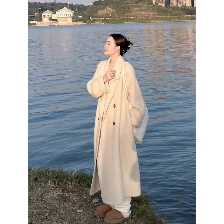 高个子羽绒服超长版毛呢大衣女2024新款冬季加厚保暖长版呢子外套