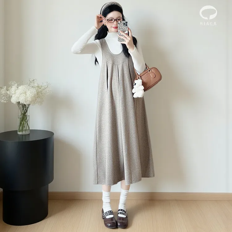 孕妇装2025新款毛呢背心裙秋冬打底衫针织毛衣连衣裙高级感两件套