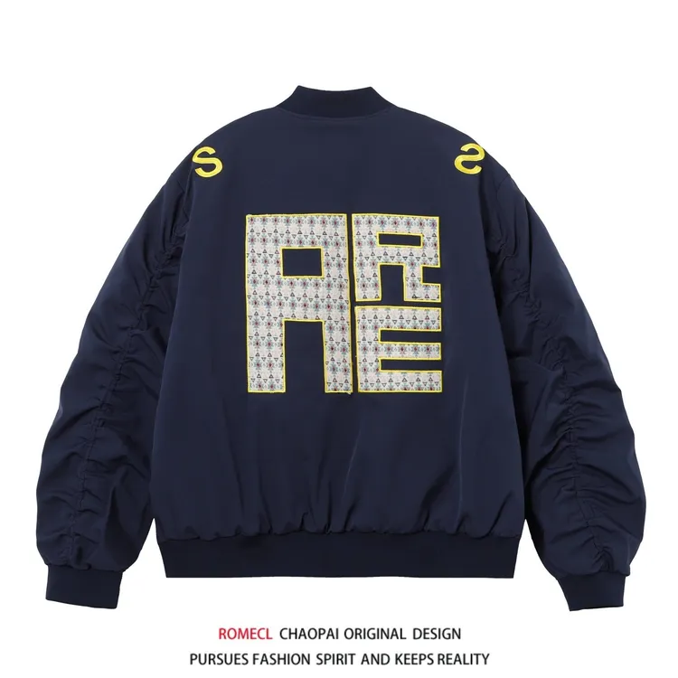 美式街头刺绣字母立领飞行夹克男女设计感百搭休闲廓形巴恩风外套