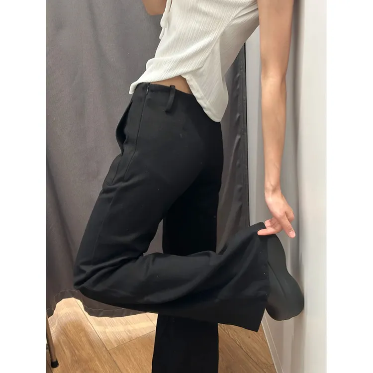 黑色低腰百搭微喇叭休闲裤女2025秋冬加绒新款弹力显瘦垂感拖地裤
