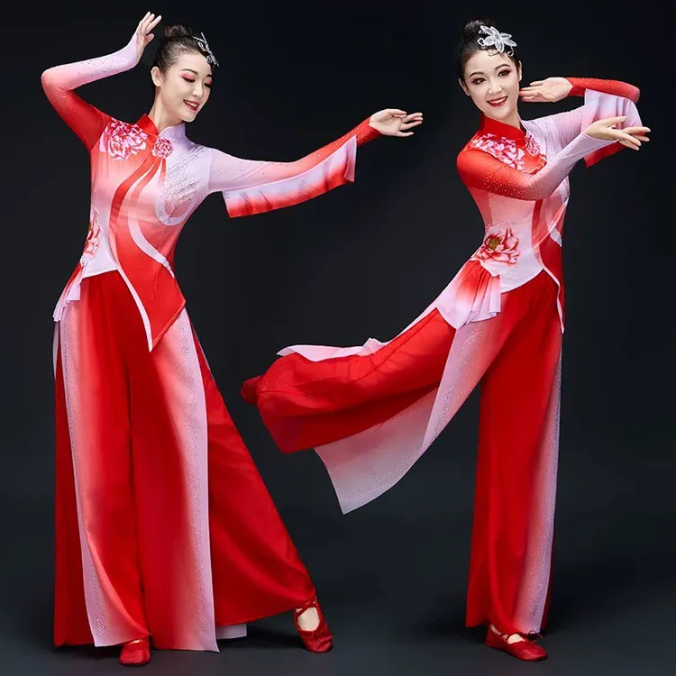 古典舞演出服飘逸扇子伞舞广场扭秧歌喜庆舞红绸舞红高粱舞蹈服装