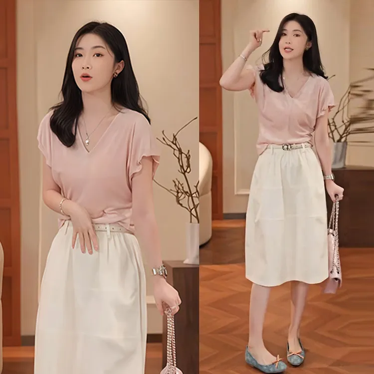 通勤小众简约百搭T恤半身裙两件套女2025春夏季新款时尚休闲套装