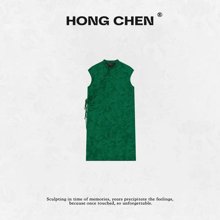 【虹辰·老料香云纱】高端桑蚕丝时尚优雅气质高级旗袍连衣裙-HC2733