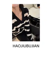 好久不见黑白条纹翻领毛衣